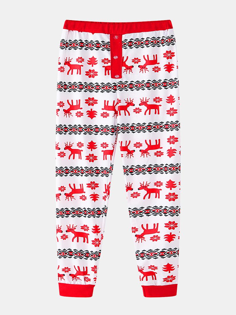 Kvinnor Jul Tecknat Tryck V-ringad Pullover Elastisk Midja Lösa Byxor Hem Casual Pyjamas Set