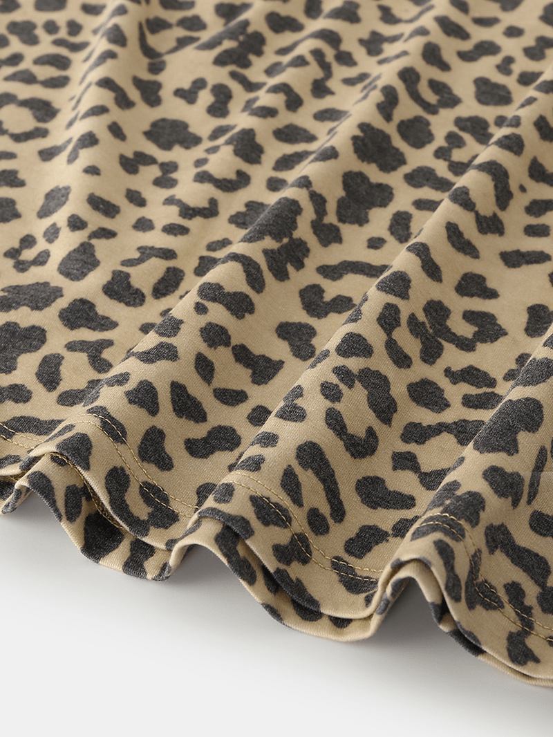 Kvinnor Leopard Ärmlösa Softies Rund Hals Lös Pyjamas Set