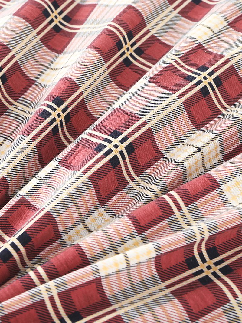 Kvinnor Plaid Med Tryck Lapel High-low Fåll Skjorta Elastiska Midja Byxor Hem Pyjamas Set