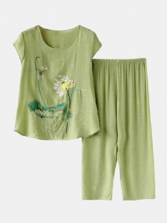 Kvinnor Plants Med Tryck Plus Size Pyjamas Mjuk Andas Sommar Loungewear