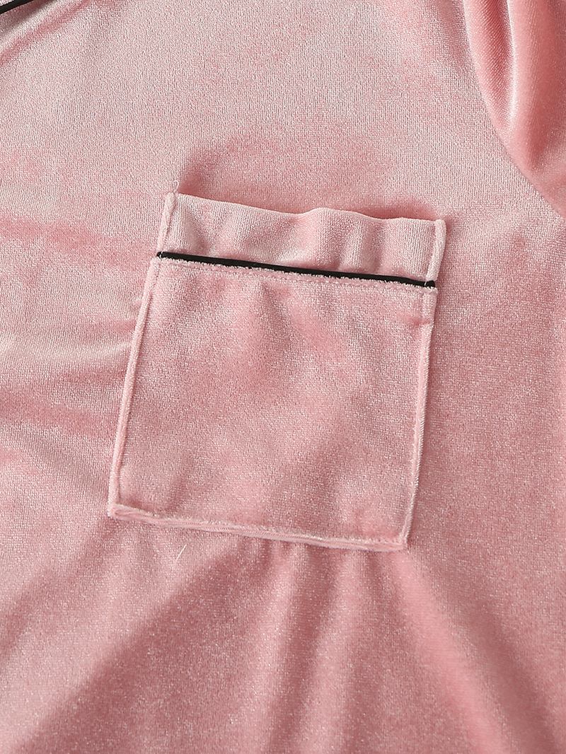 Kvinnor Plus Storlek Sammetsslagsknapp Lösa Raka Byxor Homewear Lounge Solid Pyjamas Set