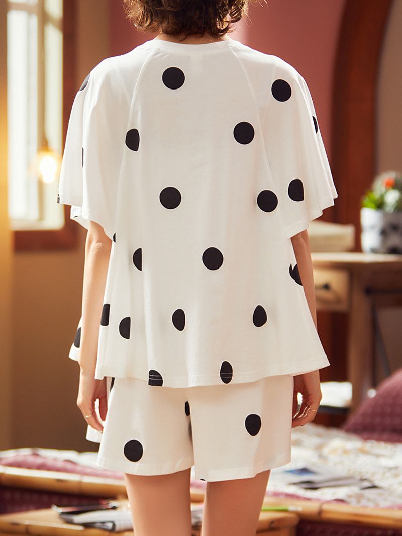 Kvinnor Polka Dot Med Tryck Rund Hals Kort Ärm Shorts Casual Pyjamas Set