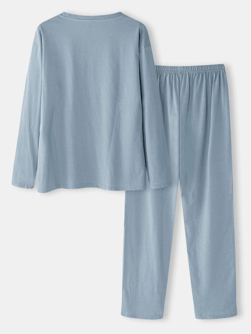 Kvinnor Rolig Cartoon Katt Med Tryck Rund Hals Pullover Elastisk Midja Hem Bomulls Pyjamas Set