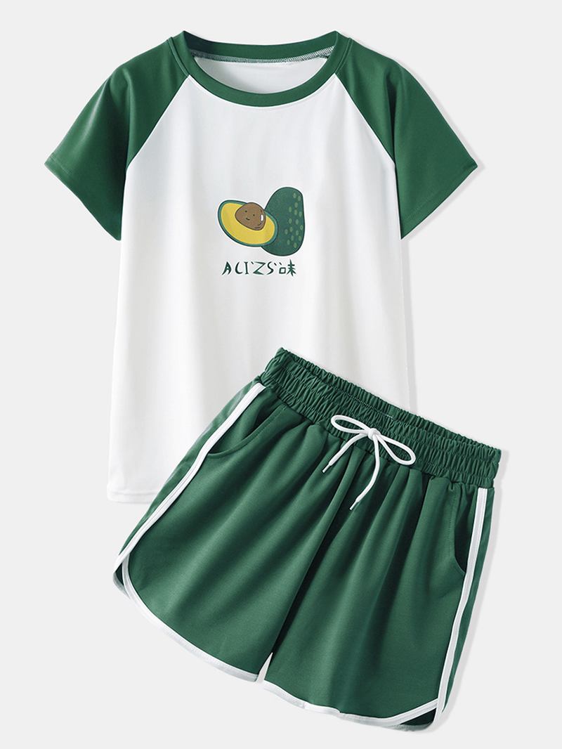 Kvinnor Rolig Tecknad Avokado Med Tryck Raglan Ärmar Casual Sport Pyjamas Set