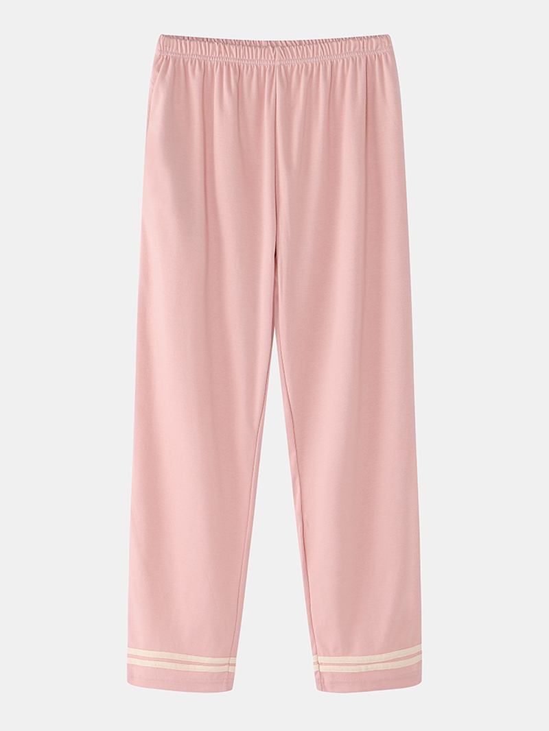Kvinnor Smile Face Med Tryck Drop Shoulder Randig Manschett Bomull Pullover Pyjamas Set