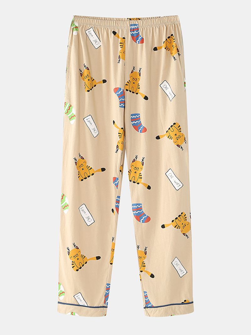 Kvinnor Söt Cartoon Katt Med Tryck Shirt Elastiska Midja Byxor Hem Casual Pyjamas Set