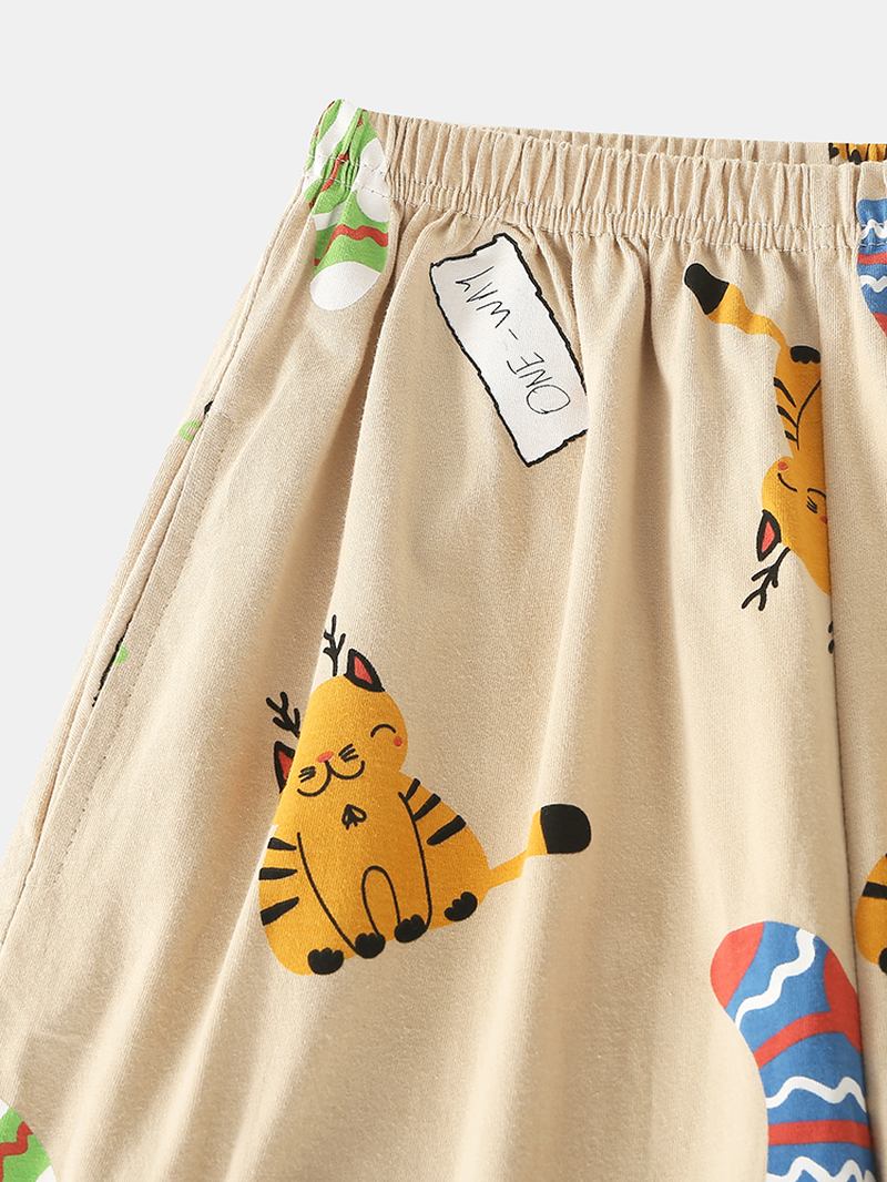 Kvinnor Söt Cartoon Katt Med Tryck Shirt Elastiska Midja Byxor Hem Casual Pyjamas Set