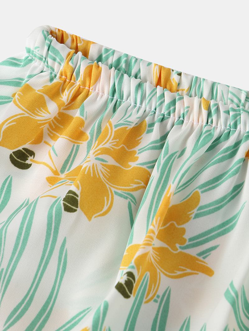 Kvinnor Spets Trim V-hals Blommönster Smooth Hem Ärmlös Pyjamas Set