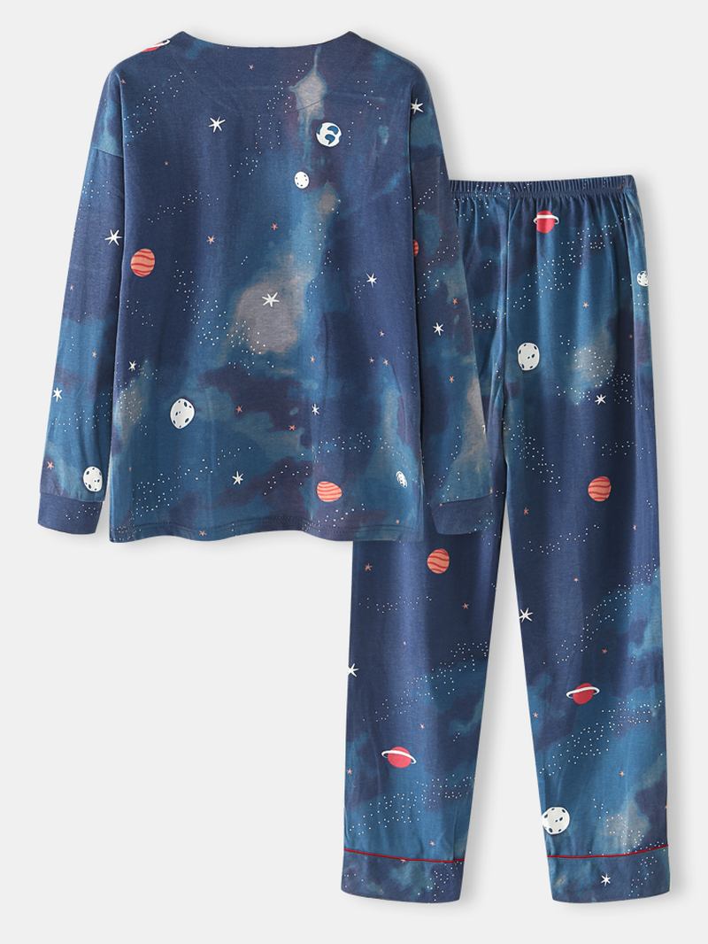 Kvinnor Starry Sky Med Tryck Söt Pullover Lös Elastisk Midja Cartoon Home Pyjamas Set