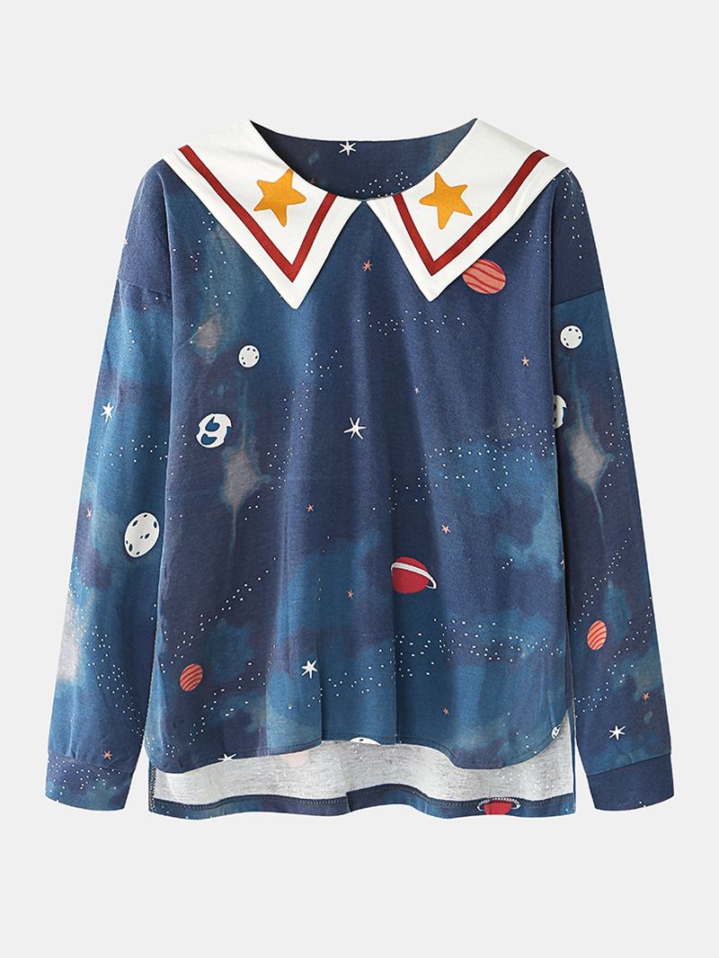 Kvinnor Starry Sky Med Tryck Söt Pullover Lös Elastisk Midja Cartoon Home Pyjamas Set