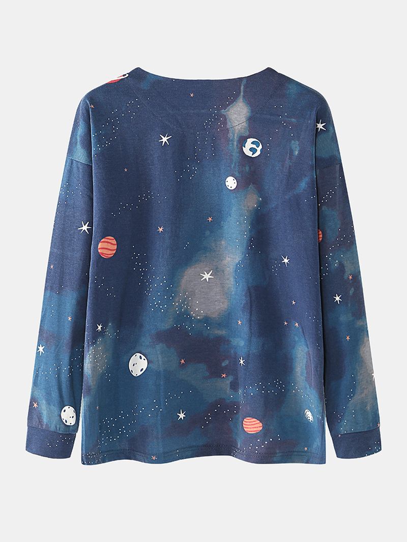 Kvinnor Starry Sky Med Tryck Söt Pullover Lös Elastisk Midja Cartoon Home Pyjamas Set