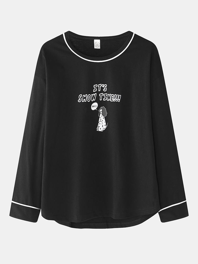 Kvinnor Tecknad Anime Med Tryck Svart Pullover Elastisk Midja Byxor Hem Pajma Set