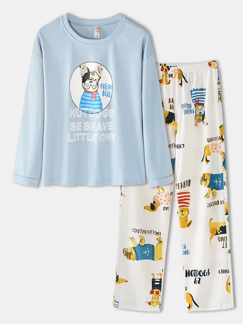 Kvinnor Tecknad Djur & Letter Med Tryck Pullover Elastisk Midja Lösa Byxor Hem Pyjamas Set