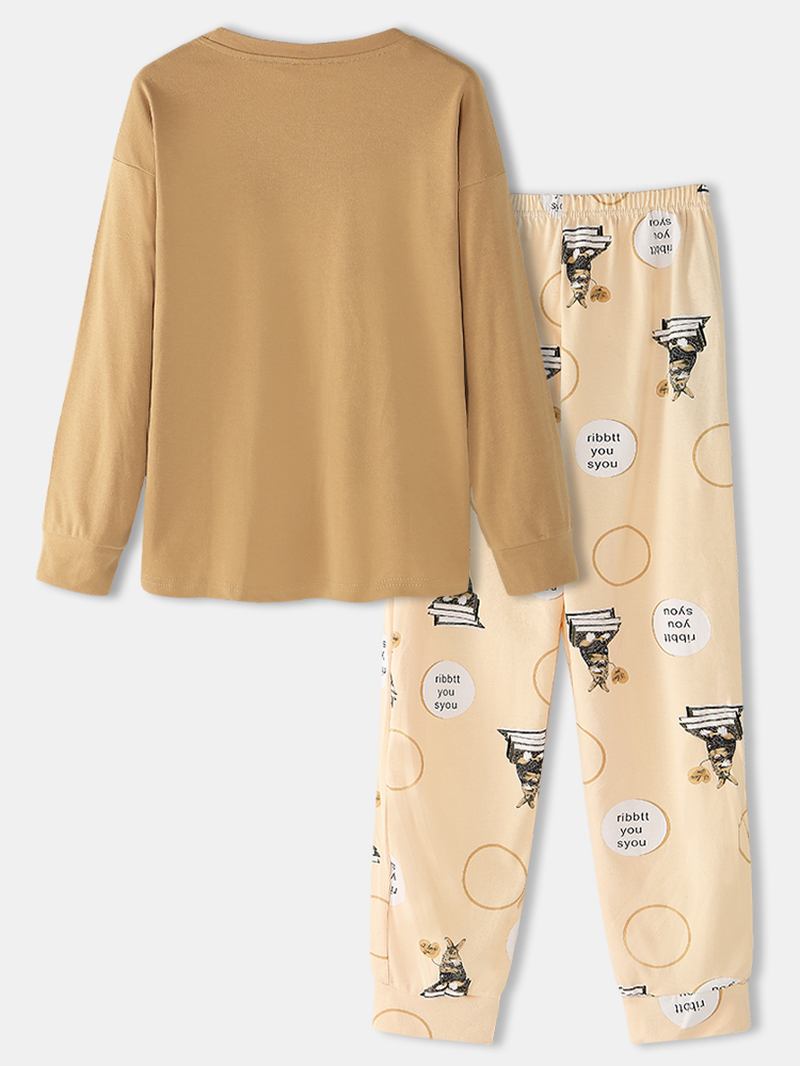 Kvinnor Tecknad Djur Med Tryck Långärmad Pullover Elastisk Midja Letter Byxor Hem Pyjamas Set
