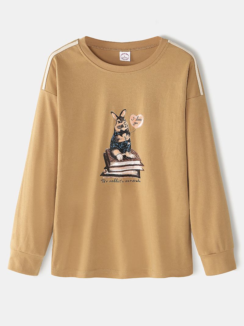 Kvinnor Tecknad Djur Med Tryck Långärmad Pullover Elastisk Midja Letter Byxor Hem Pyjamas Set
