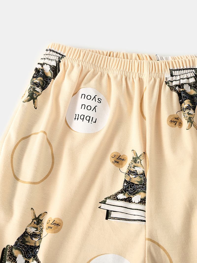 Kvinnor Tecknad Djur Med Tryck Långärmad Pullover Elastisk Midja Letter Byxor Hem Pyjamas Set