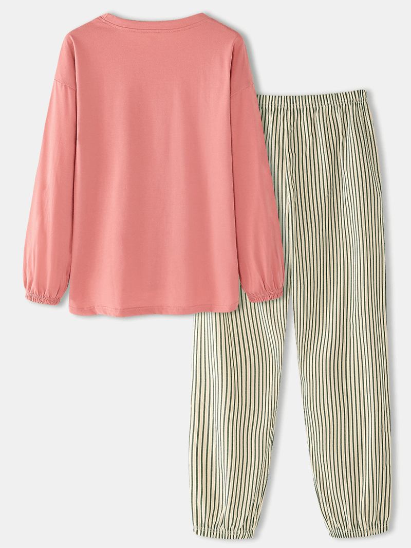 Kvinnor Tecknad Djurtryck Blus Stripe Jogger Byxor Bomull Hem Casual Pyjamas Set