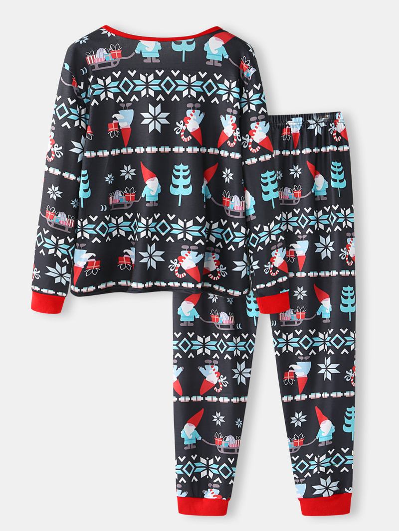 Kvinnor Tecknad Jultomtetryck V-ringad Långärmad Tröja Lös Joggingbyxor Julhem Pyjamasset