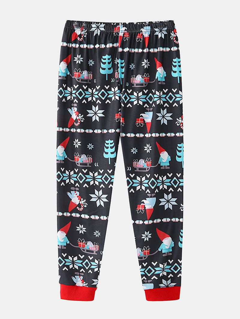 Kvinnor Tecknad Jultomtetryck V-ringad Långärmad Tröja Lös Joggingbyxor Julhem Pyjamasset