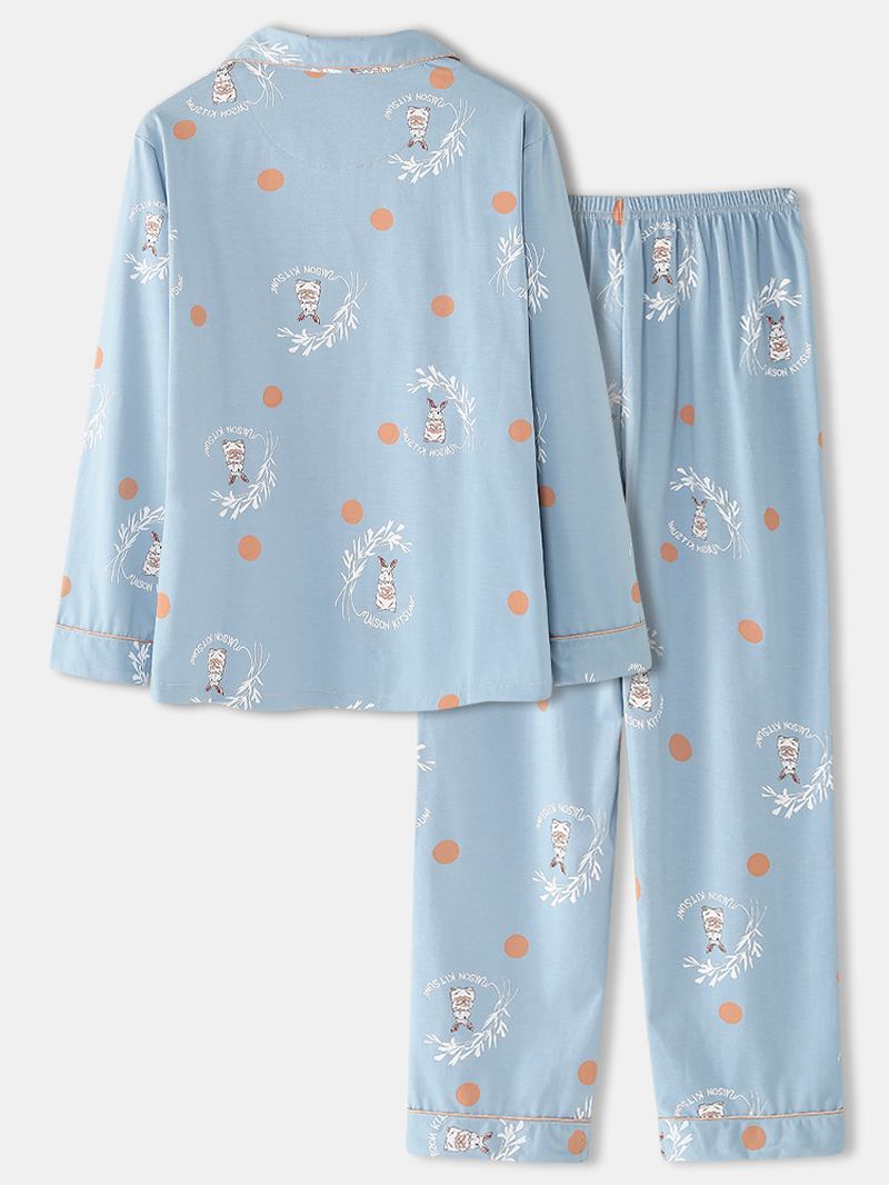 Kvinnor Tecknad Kanin & Polka Dot Med Tryck Skjorta Elastisk Midja Hem Pyjamas Set