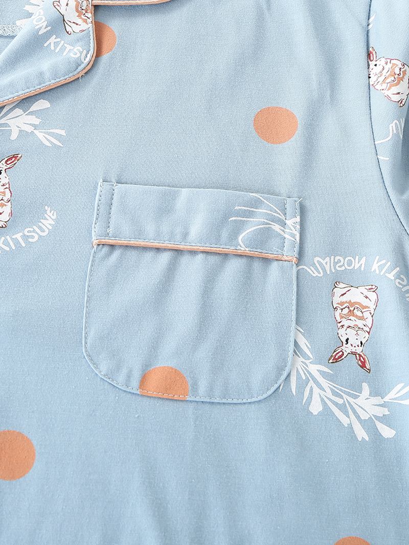 Kvinnor Tecknad Kanin & Polka Dot Med Tryck Skjorta Elastisk Midja Hem Pyjamas Set