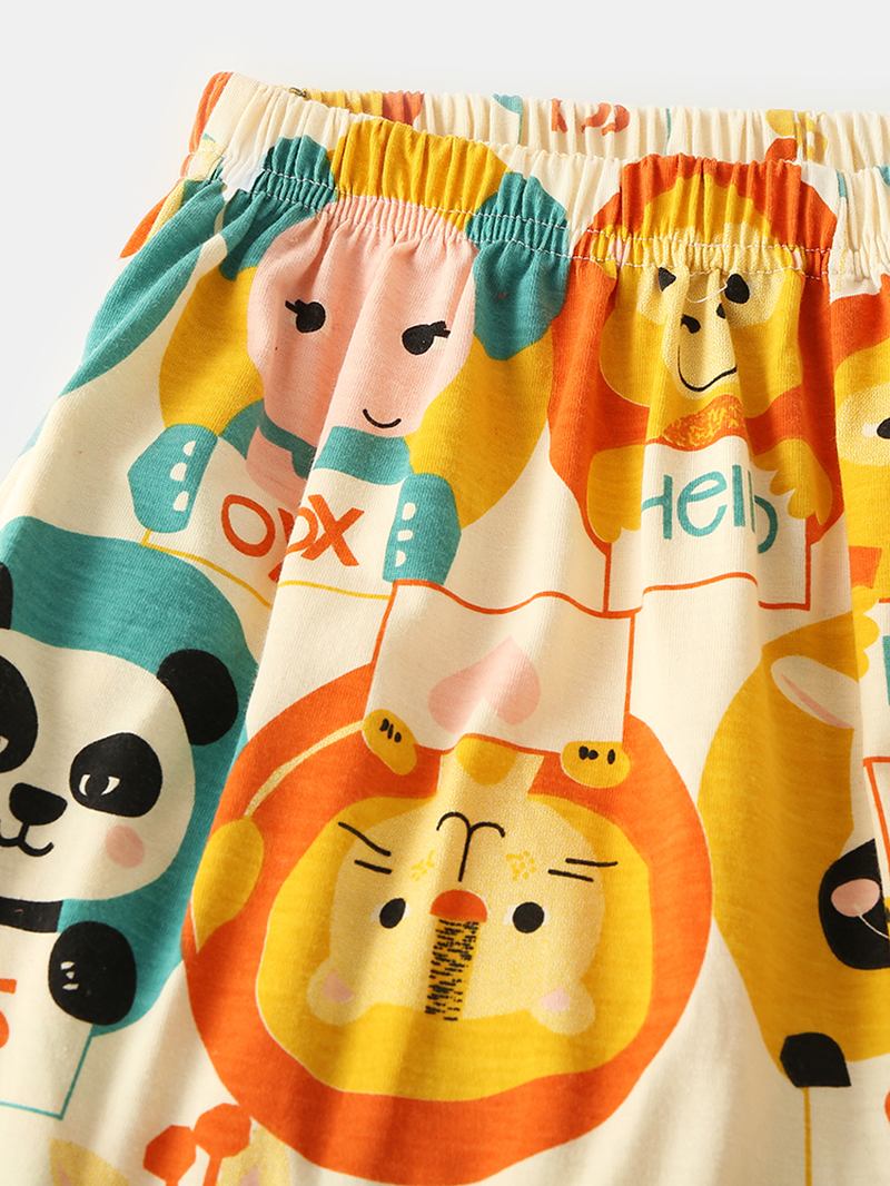 Kvinnor Tecknad Multi Animal Med Tryck Button Up Långärmad Elastisk Midja Hem Bomulls Pyjamas Set