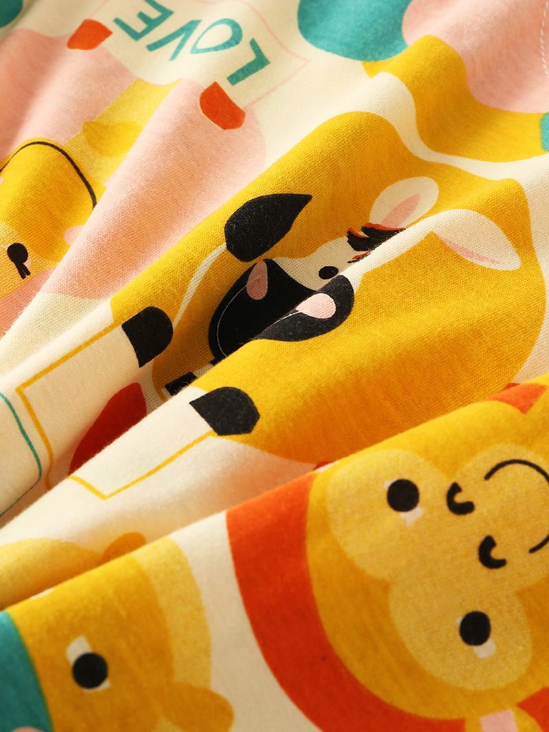 Kvinnor Tecknad Multi Animal Med Tryck Button Up Långärmad Elastisk Midja Hem Bomulls Pyjamas Set