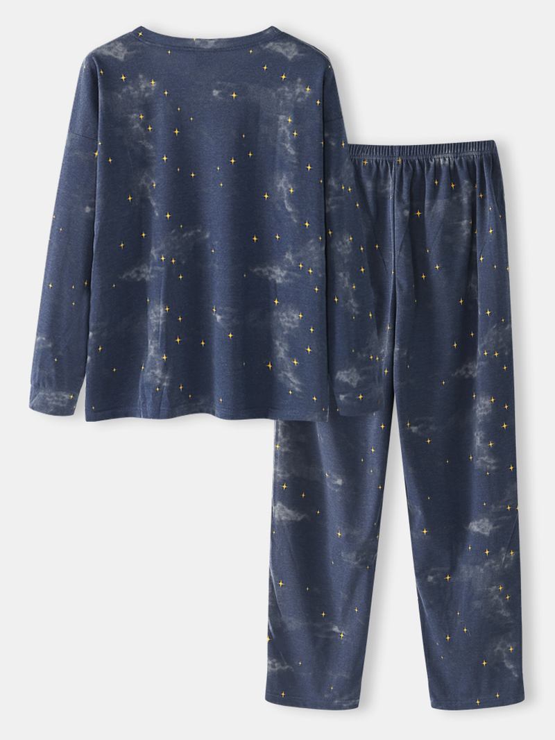 Kvinnor Tecknad Polar Bear & Starry Sky Med Tryck Pullover Elastisk Midja Pocket Byxor Hem Pyjamas Set