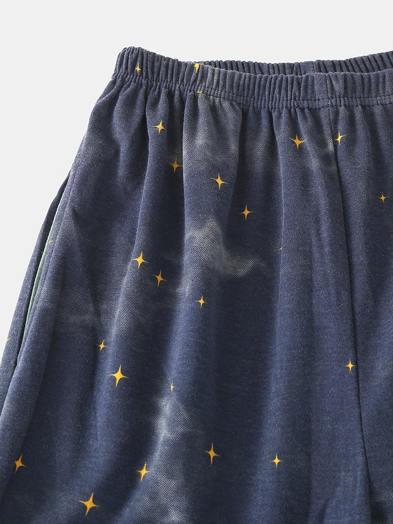 Kvinnor Tecknad Polar Bear & Starry Sky Med Tryck Pullover Elastisk Midja Pocket Byxor Hem Pyjamas Set