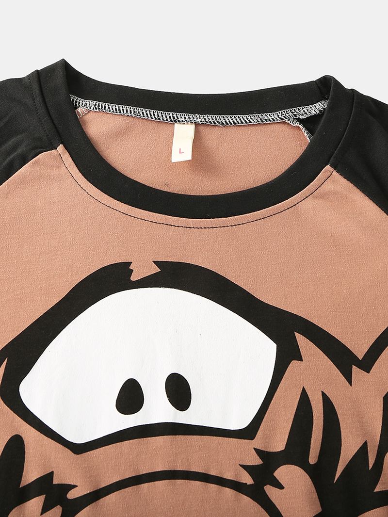 Kvinnor Tecknad Tiger Raglan Ärm Elastiska Midja Byxor Hem Pyjamas Set