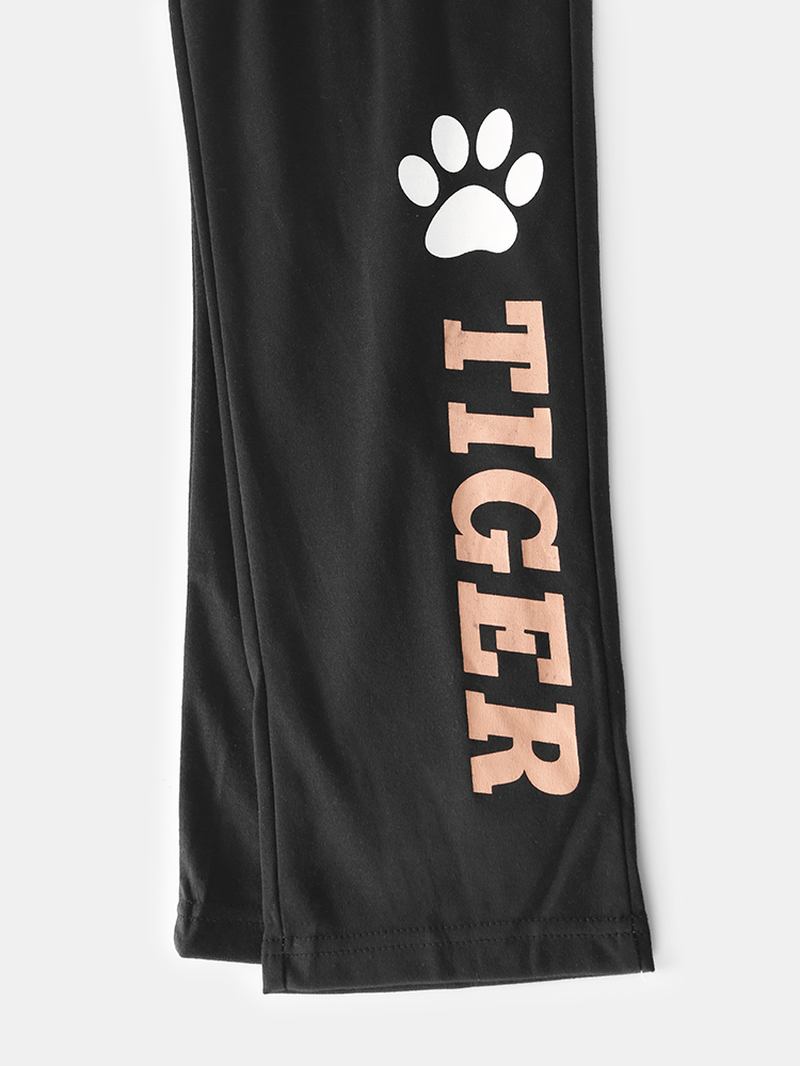 Kvinnor Tecknad Tiger Raglan Ärm Elastiska Midja Byxor Hem Pyjamas Set
