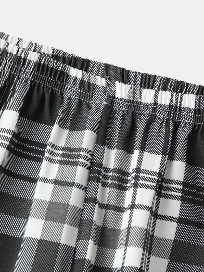 Kvinnor Tjej Astronaut Med Tryck Rund Hals Bomulls Cuffed Pyjamas Set Med Pläda Byxor