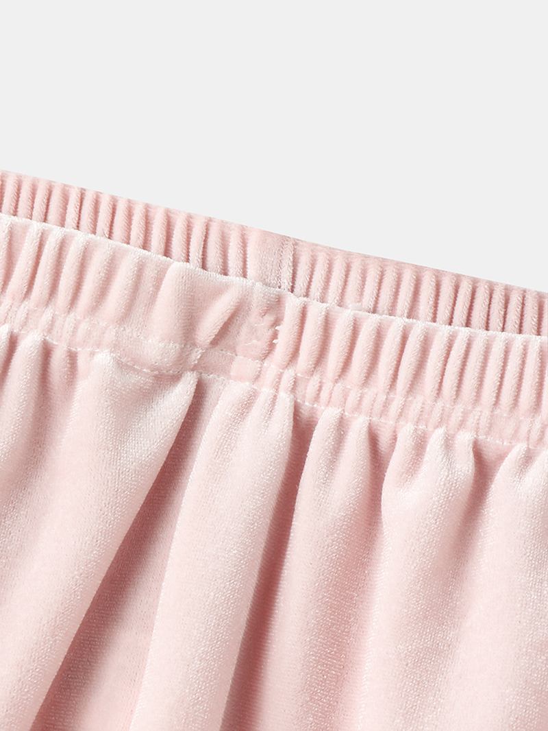 Kvinnor Velour Kontrast V-hals Brev Broderi Manschett Mysig Pyjamas Set