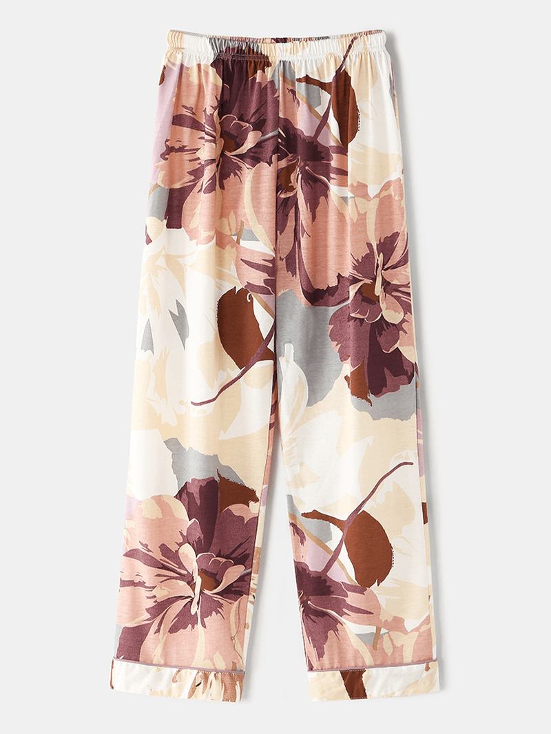 Kvinnor Vintage Blommönster Camp Collar Dubbel Pocket Skjorta Elastiska Midja Byxor Sovkläder Hem Pyjamas