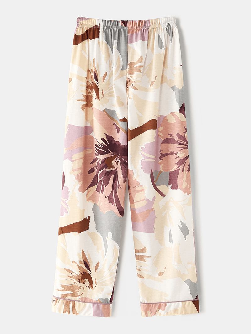 Kvinnor Vintage Blommönster Camp Collar Dubbel Pocket Skjorta Elastiska Midja Byxor Sovkläder Hem Pyjamas