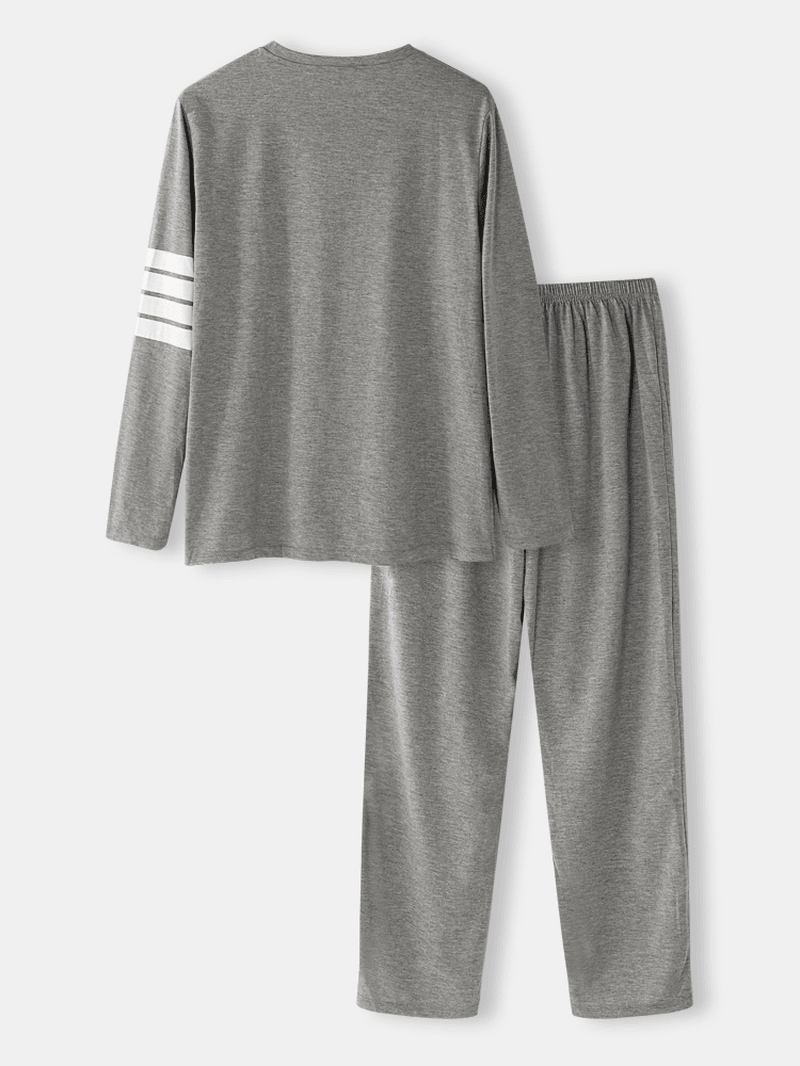 Män Bomull Brev Bröst Med Tryck Långärmad O-hals Lös Hem Pyjamas Set