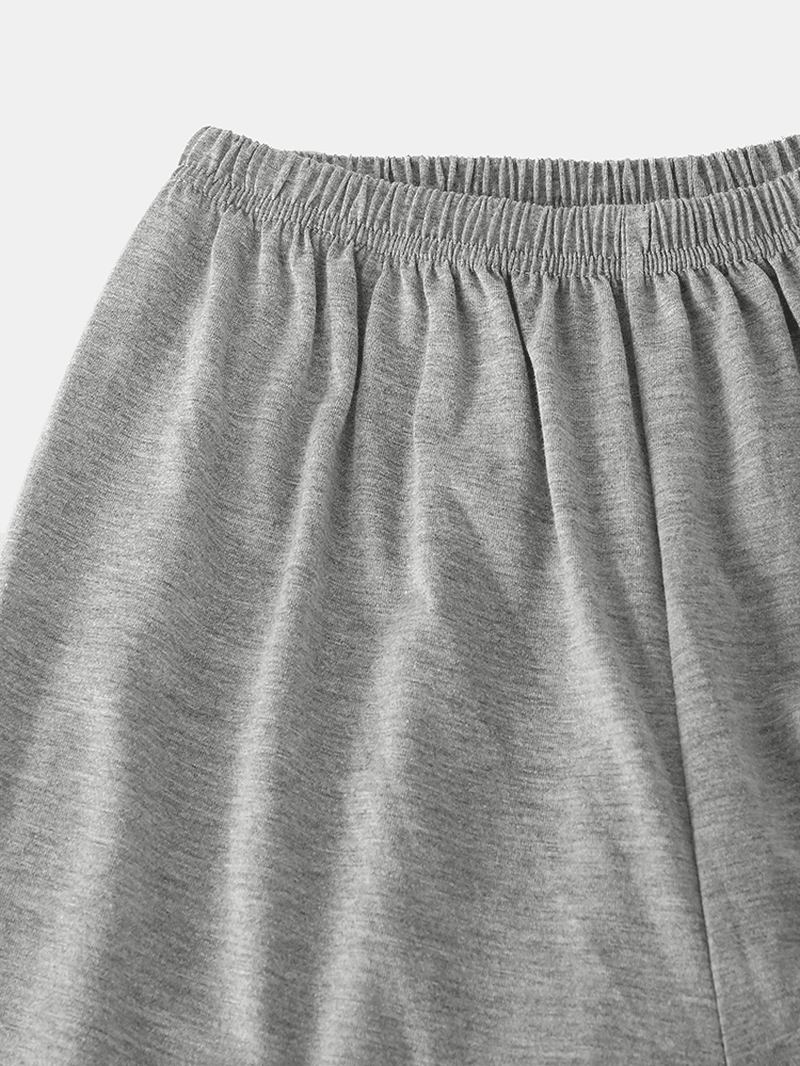 Män Bomull Brev Bröst Med Tryck Långärmad O-hals Lös Hem Pyjamas Set