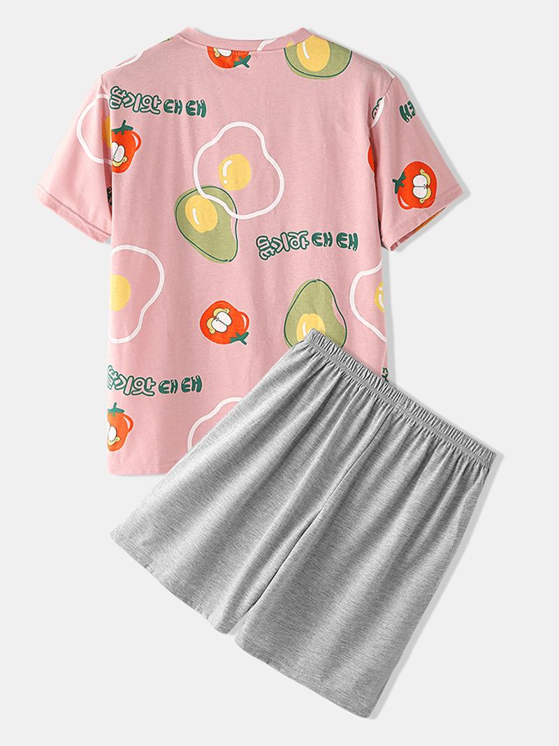Män Casual Cartoon Frukt Med Tryck Rund Hals Kort Ärm Lös Pyjamas Set