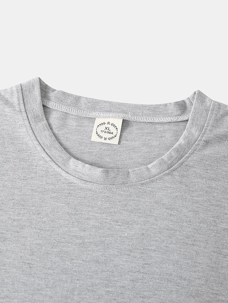 Män Enfärgad Bomull Rund Hals Långärmad T-shirt Hem Lös Pyjamas Set