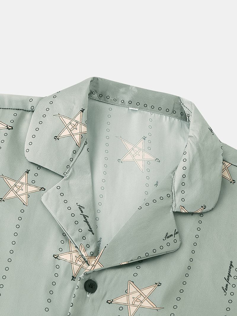 Män Funny Star Med Tryck Revere Krage Kortärmad Hem Silk Sovkläder Pyjamas Set