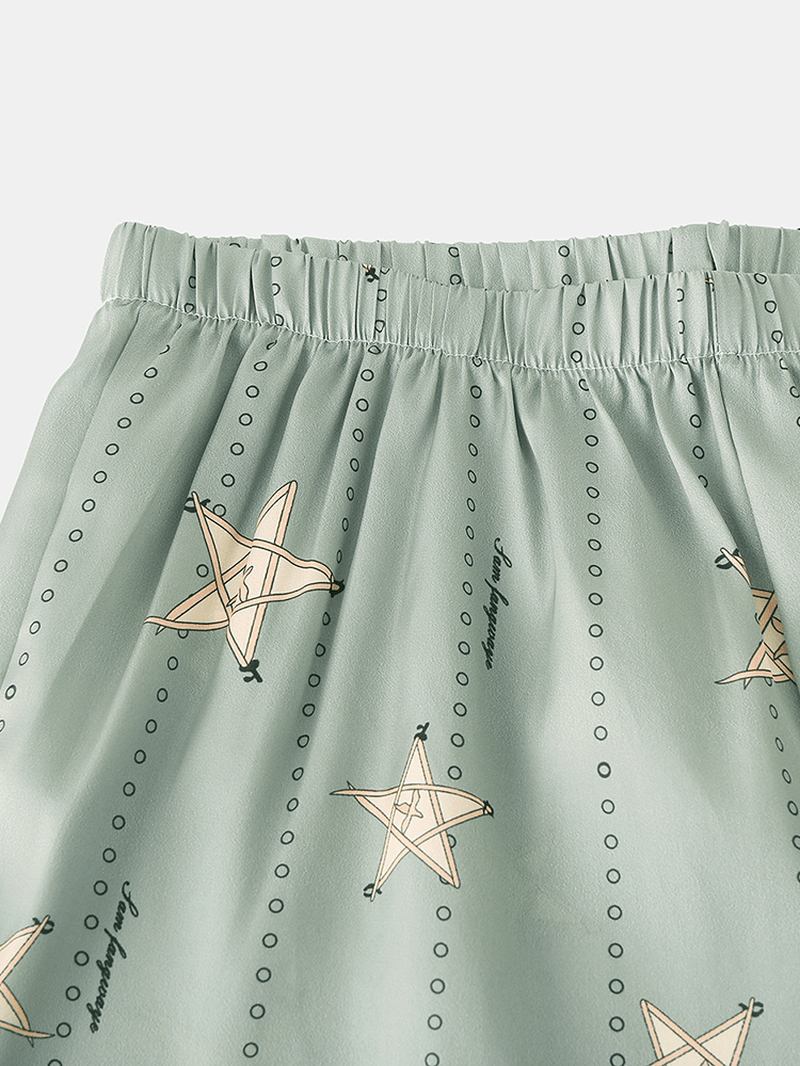 Män Funny Star Med Tryck Revere Krage Kortärmad Hem Silk Sovkläder Pyjamas Set