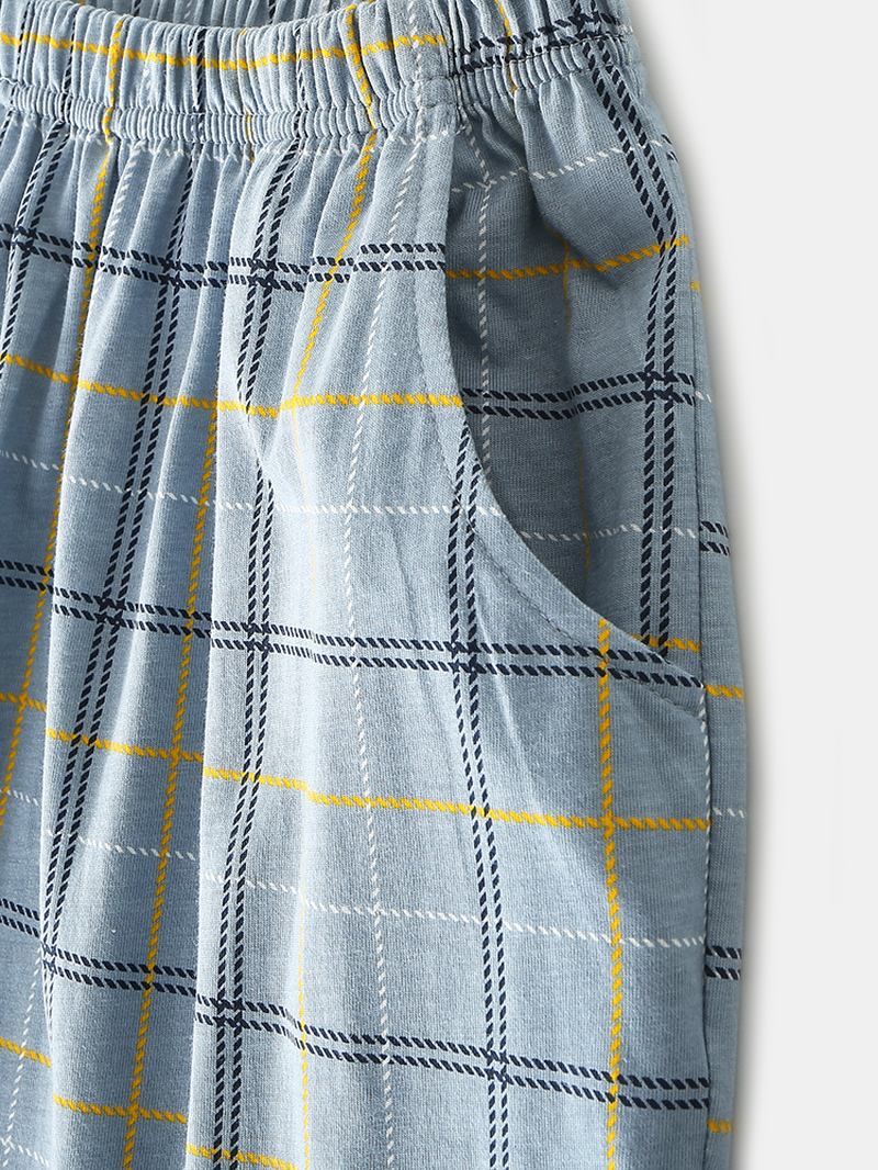 Män Grid Letter Med Tryck Revere Krage Bomull Pyjamas Set Med Ficka