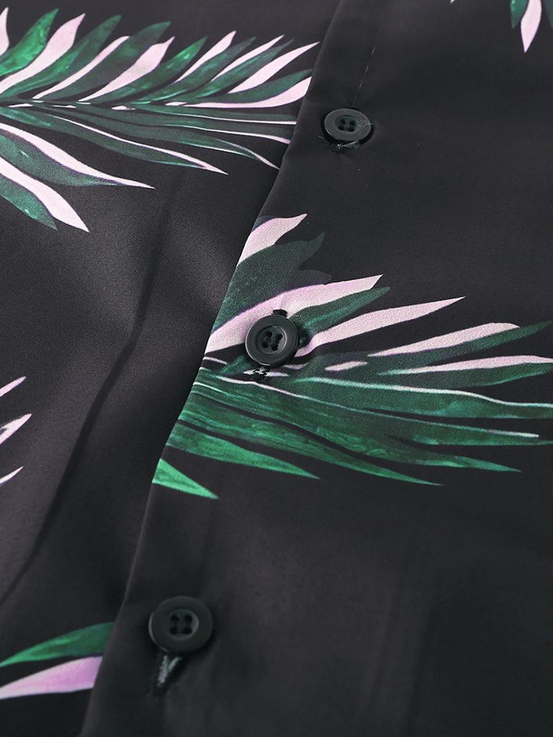 Män Metasequoia Med Tryck Revere Krage Elastisk Midja Lös Pyjamas Set Sovkläder