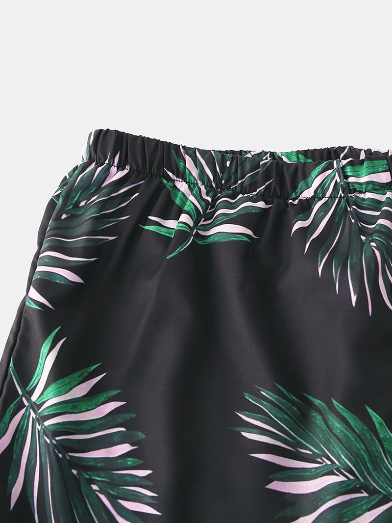 Män Metasequoia Med Tryck Revere Krage Elastisk Midja Lös Pyjamas Set Sovkläder