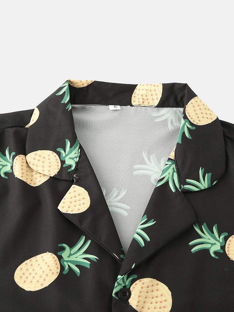 Män Rolig Tecknad Ananastryck Svart Pyjamasset Sommarhem Nattkläder