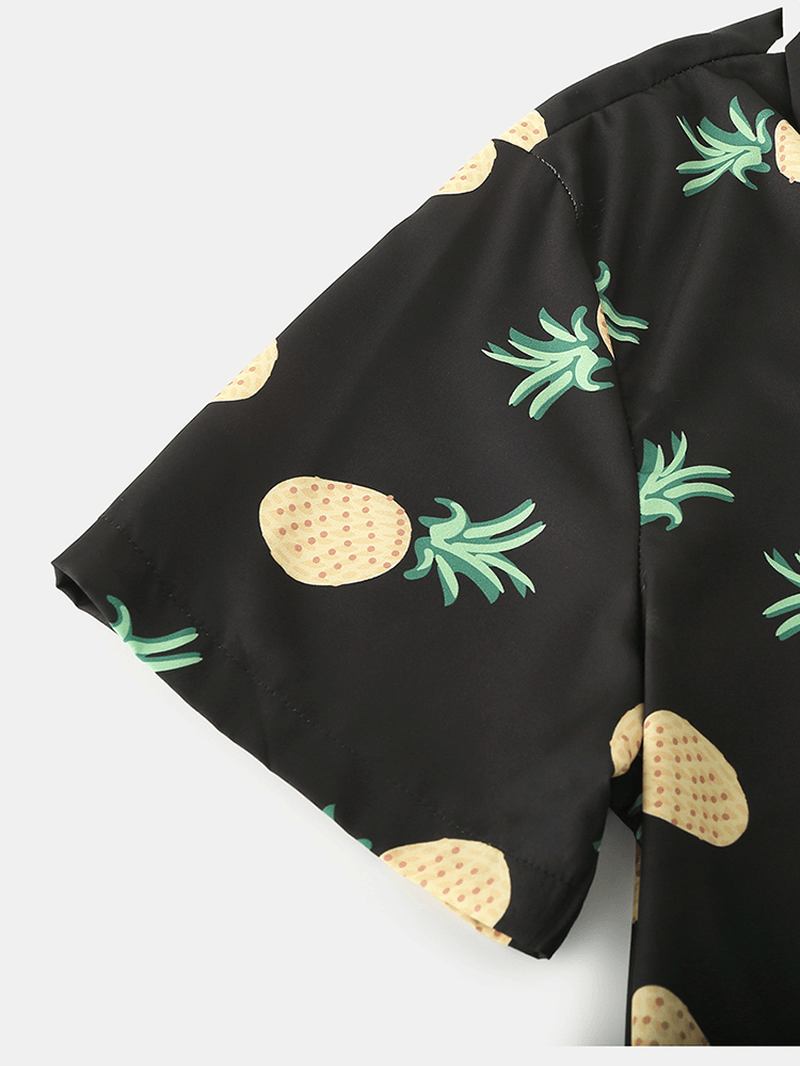 Män Rolig Tecknad Ananastryck Svart Pyjamasset Sommarhem Nattkläder
