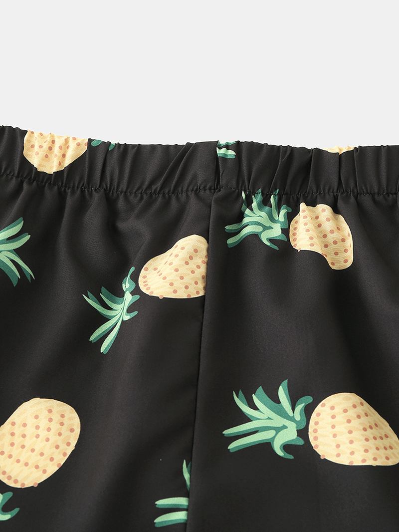 Män Rolig Tecknad Ananastryck Svart Pyjamasset Sommarhem Nattkläder