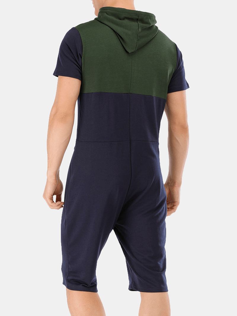 Nytt Mode För Män Casual Patchwork Kortärmad Jumpsuit Sovkläder