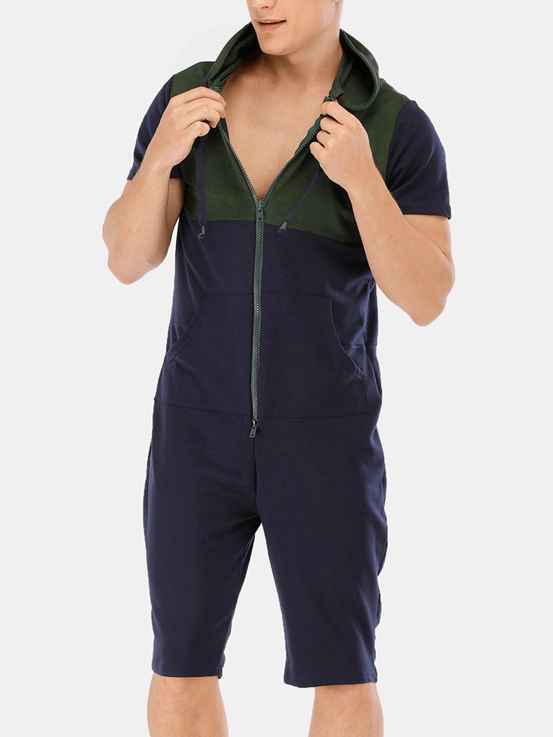 Nytt Mode För Män Casual Patchwork Kortärmad Jumpsuit Sovkläder