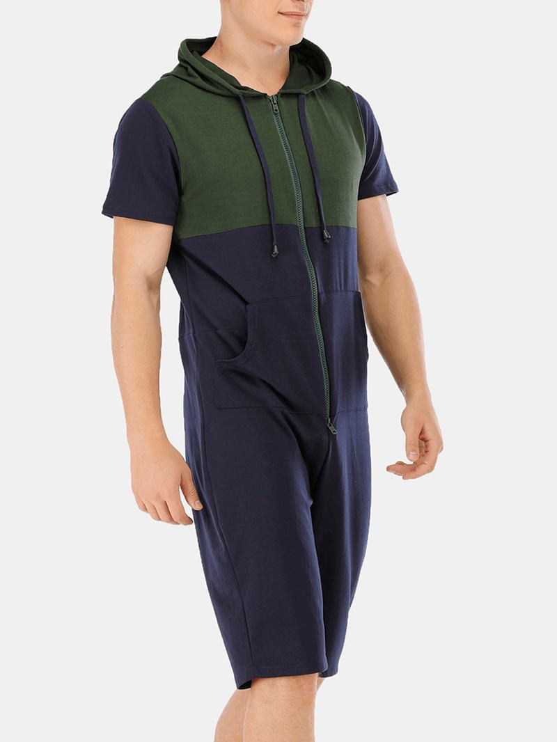 Nytt Mode För Män Casual Patchwork Kortärmad Jumpsuit Sovkläder